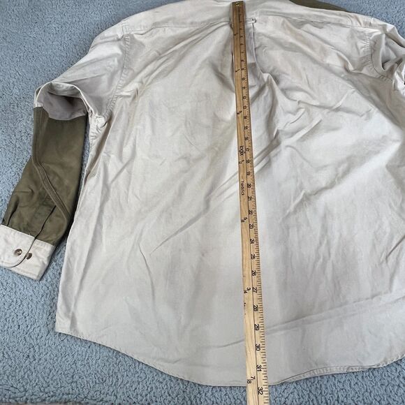 Filson Shooting Shirt Men XL Tan Khaki Canvas Hunting Elbow Patch Button Padded - Picture 10 of 15
